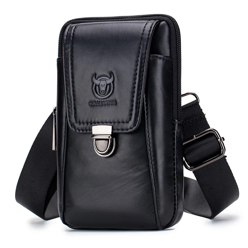 

Fashion Genuine Leather Men's Waist Packs Phone Pouch Bags Waist Bag Male Small Chest Shoulder Belt Bag Small For 6.5" Phone