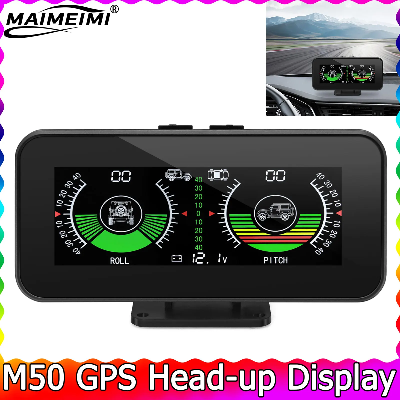 

M50 HUD Auto Intelligent Slope Meter Off Road GPS Smart Inclinometer Car Digital Display Tilt Roll Pitch Angle Inclinometro Volt