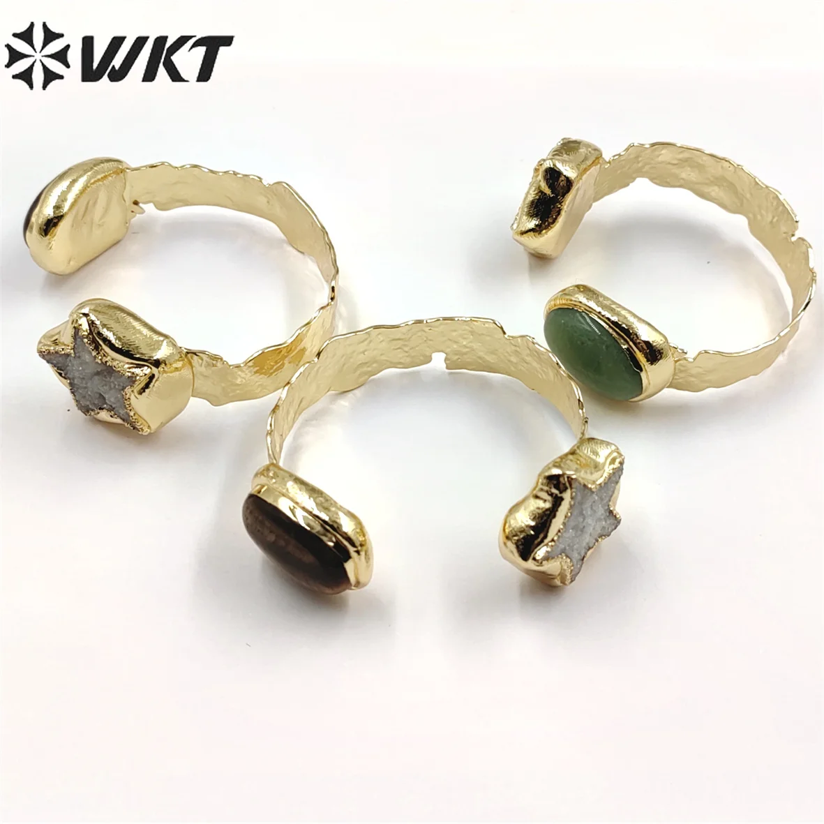 WT-B626 WKT 2022 New Style Druzy Quartz & Gemstone Cuff Bracelet Gold Plated Star And Oval Shape Jewelry Accessories For Women