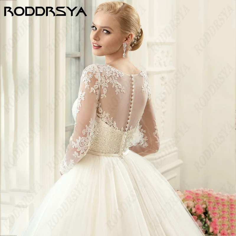 RODDRSYA Princess a-line abiti da sposa per le donne 2024 elegante manica lunga con scollo a barchetta Robe De Soirée Illusion Button Back smileslimaysPrincess a-line abiti da sposa per le donne 2024 elegante manica lu