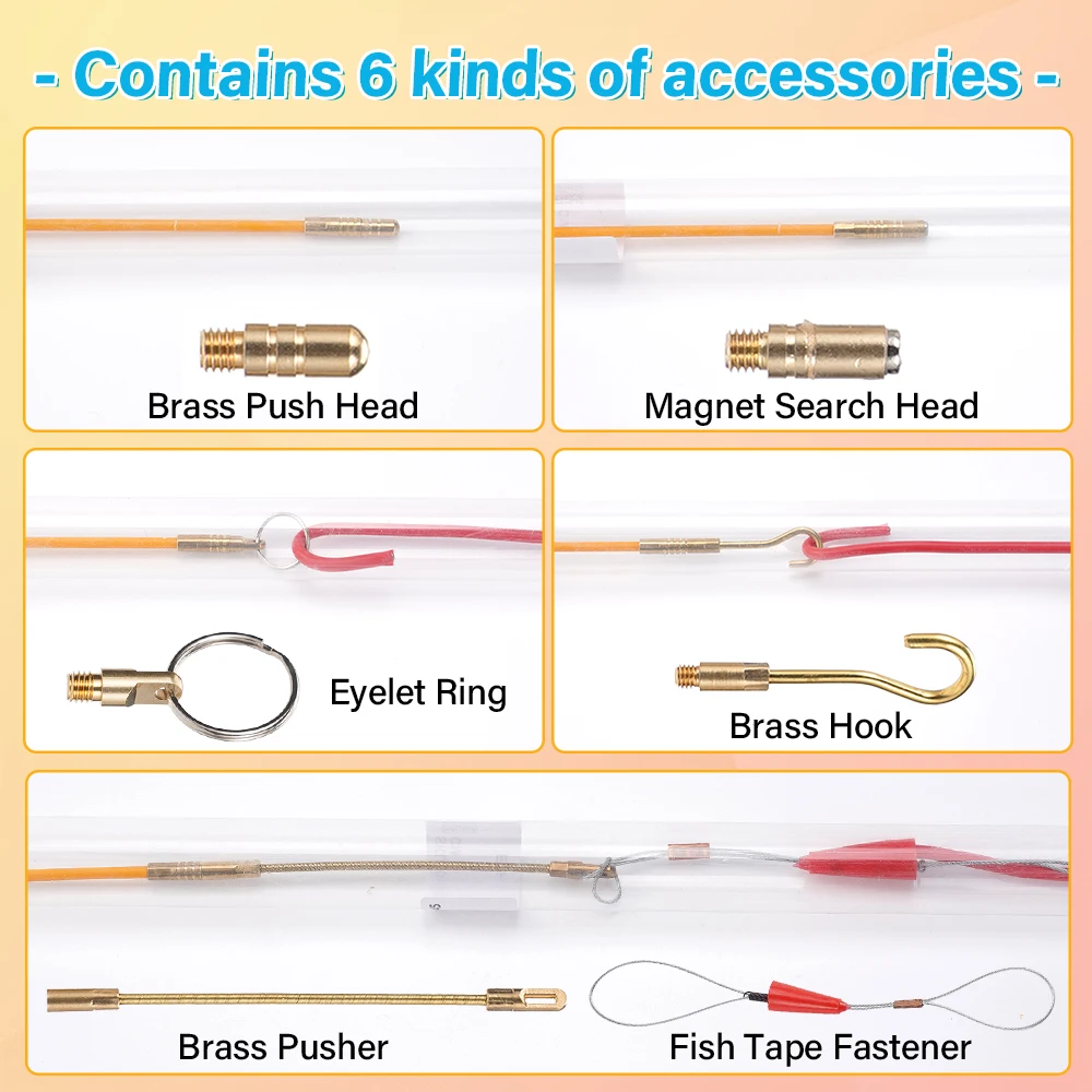 10Pcs 33CM/45CM Fiberglass Wire Cable Push Puller Running Rods Fish Pulling Kit Wall Electrical Wires With Hook Rods Tool