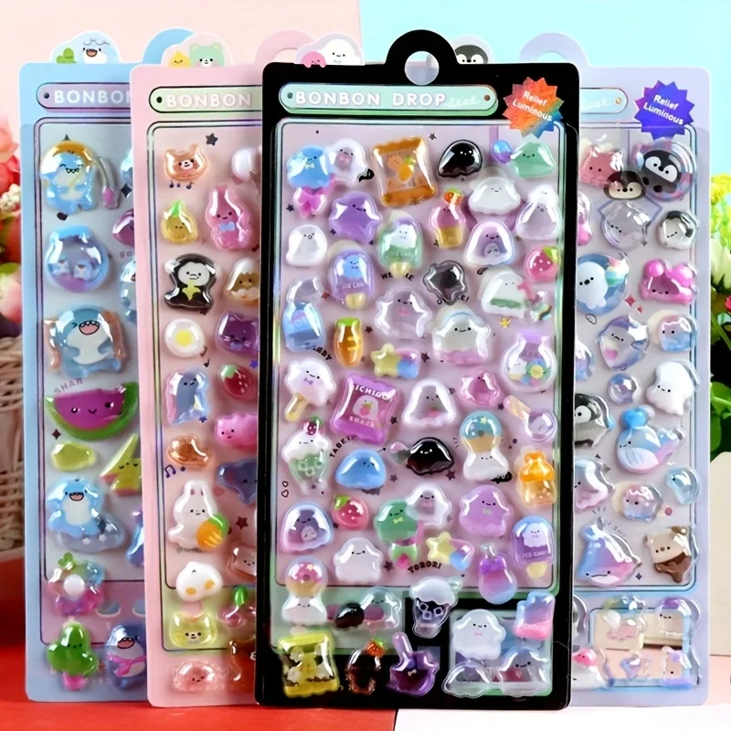 

New 3D Acrylic Stickers Self-Adhesive,Shiny Crystal Embossed Decorative Stickers,Cute Animal Patterns,Reusable for DIY Crafts&Ph