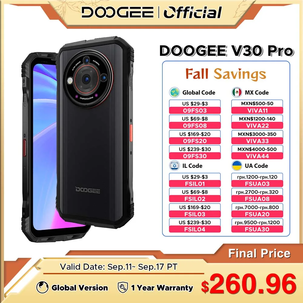 Wereldpremière DOOGEE V30 Pro robuuste telefoon 200 MP cameradimensiteit 7050 5G smartphone 6,58 "FHD-scherm 10800 mAh 32 RAM + 512 ROM