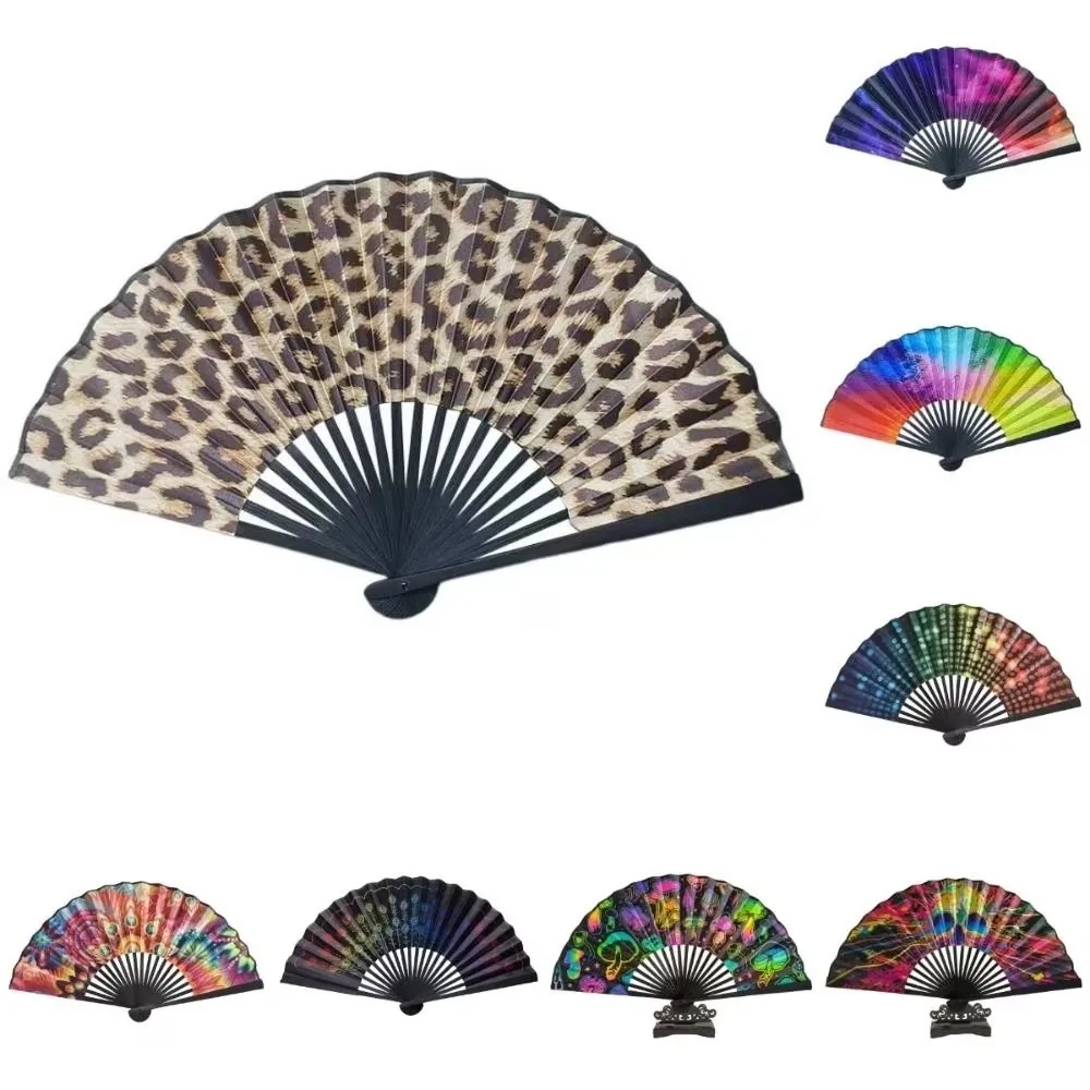 New Gradient Colorful Folding Hand Fan 23 Cm Leopard Print Kung Fu Fan Reflective Handheld Reflective Fan Music Festival