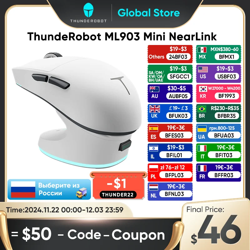 ThundeRobot ML903 Mini NearLink Gaming Mouse Tri-Mode Bluetooth Wireless Mouse Charging Base 8K Wired Computer Mice For Pc Gamer