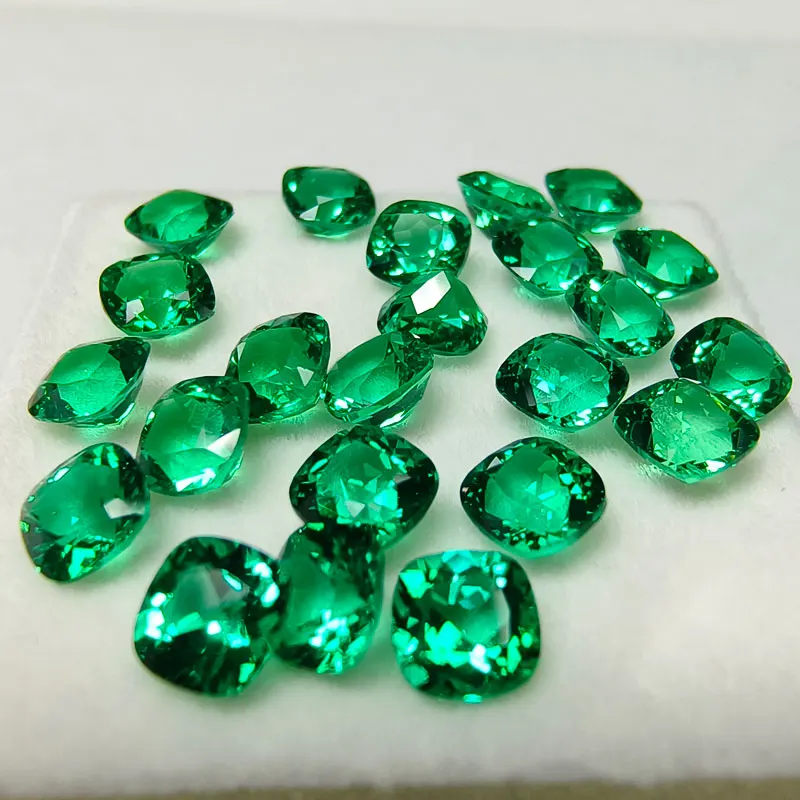 Lab Grown Colombia Emerald Gemstone Square Cushion Shape Hand Cut Hydrothermal for DIY Jewelry Making Selectable Certificate