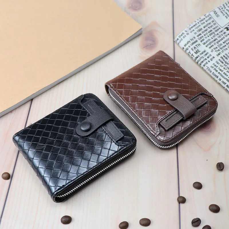 2024 New Short Wallet Zipper Fashion Retro Wallet Woven Pattern Casual Large-capacity Card Wallet