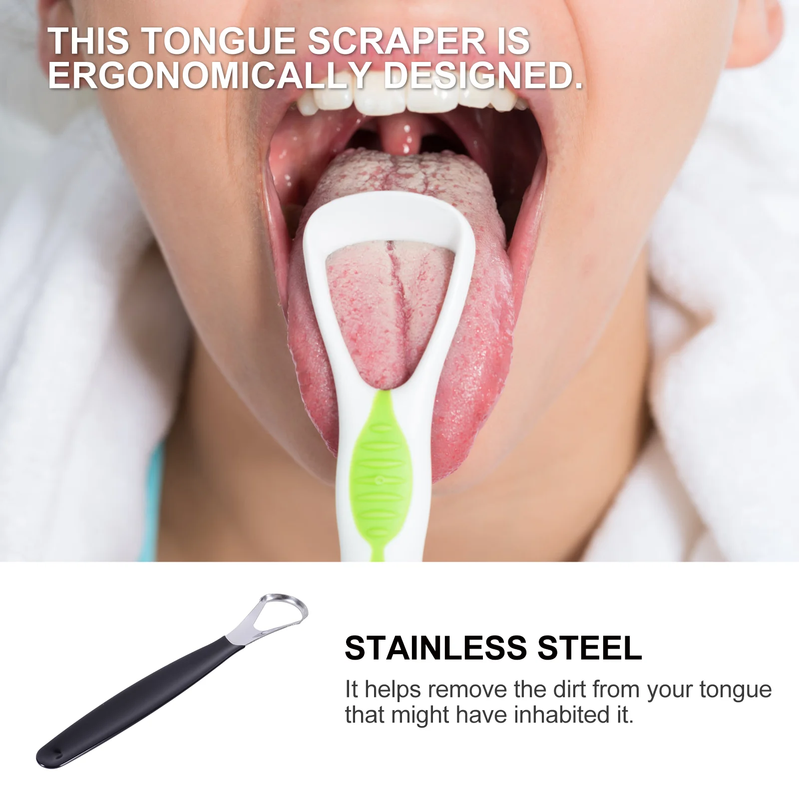 Stainless Steel Tongue Coating Brush Oral Scraper Scraping Device Adults Tool Cleaner