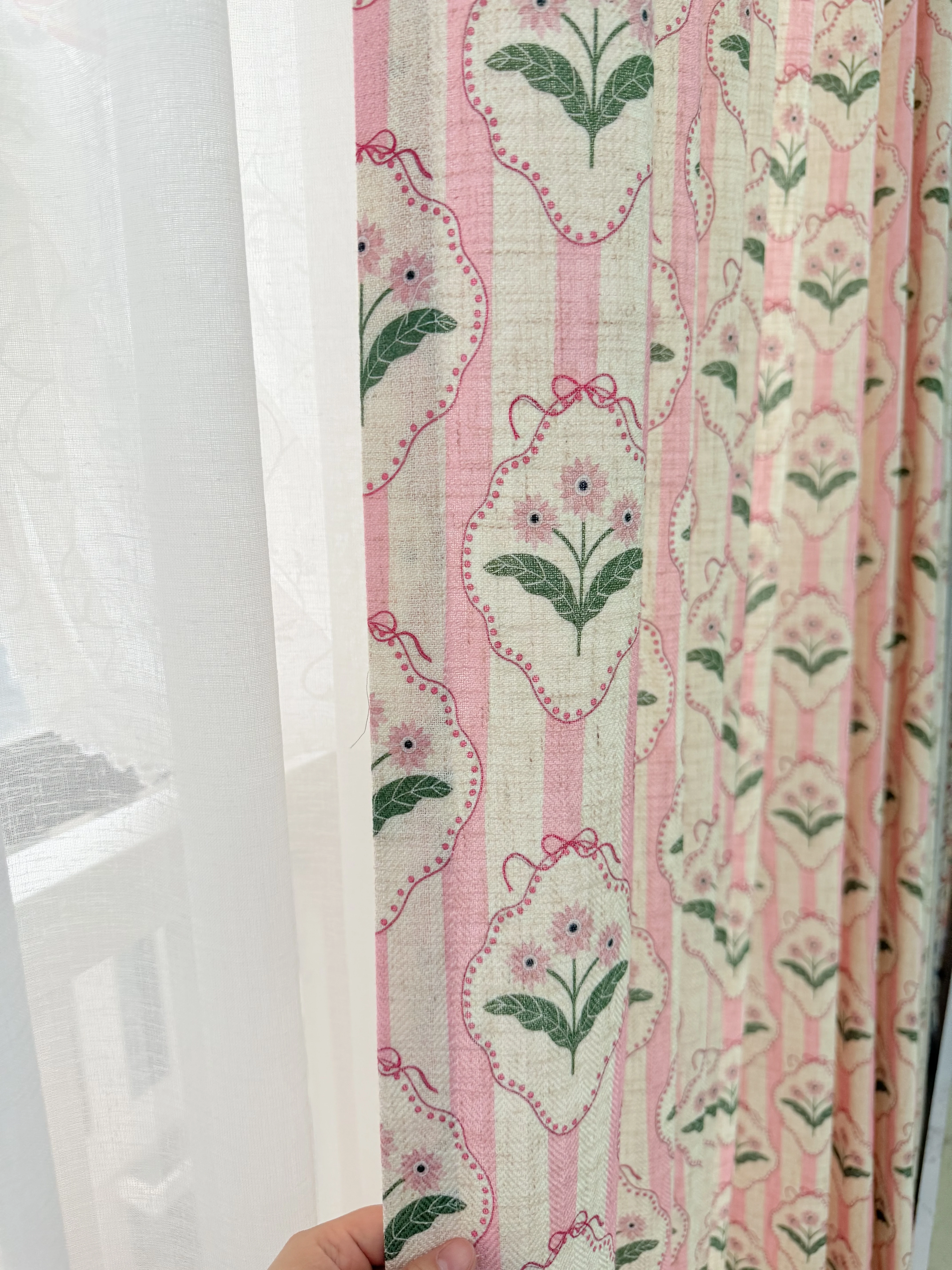 Retro Garden Orange Powder Cotton Linen Printing Curtains for Living Room Bedroom French Window Balcony Window Customized