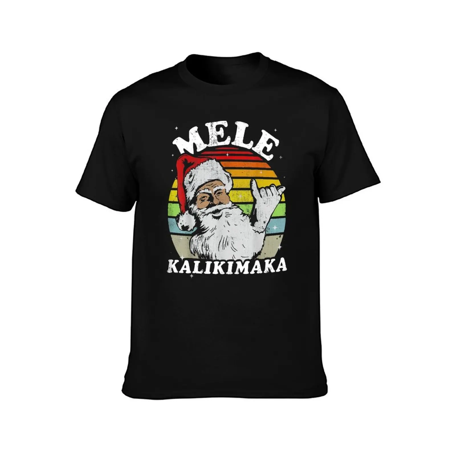 Christmas Mele Kalikimaka Santa Shaka Hawaii T-Shirt Basic Short Sleeve Cotton Blend T-Shirt