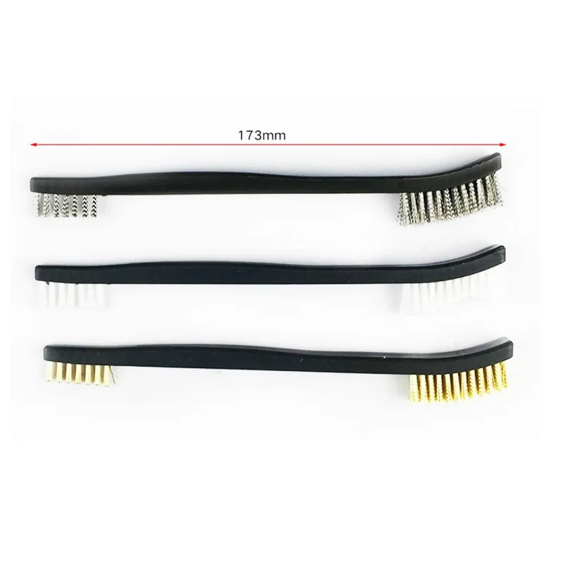 3 pcs Mini Wire Brush Set Steel Brass Nylon Cleaning Polishing Detail Metal Rust Brush