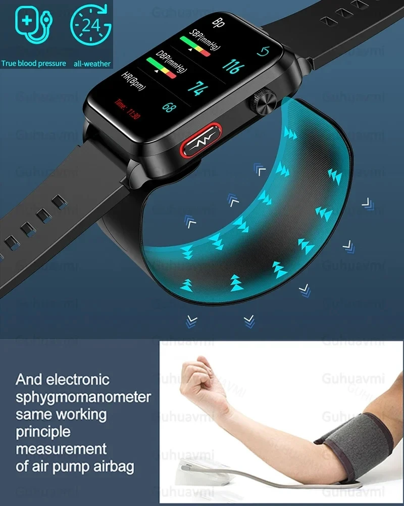 New Precision Blood Pressure Measurement Health Smart Watches Air Pump Airbag Men Blood Glucose Lipid ECG Watch For Android iOS