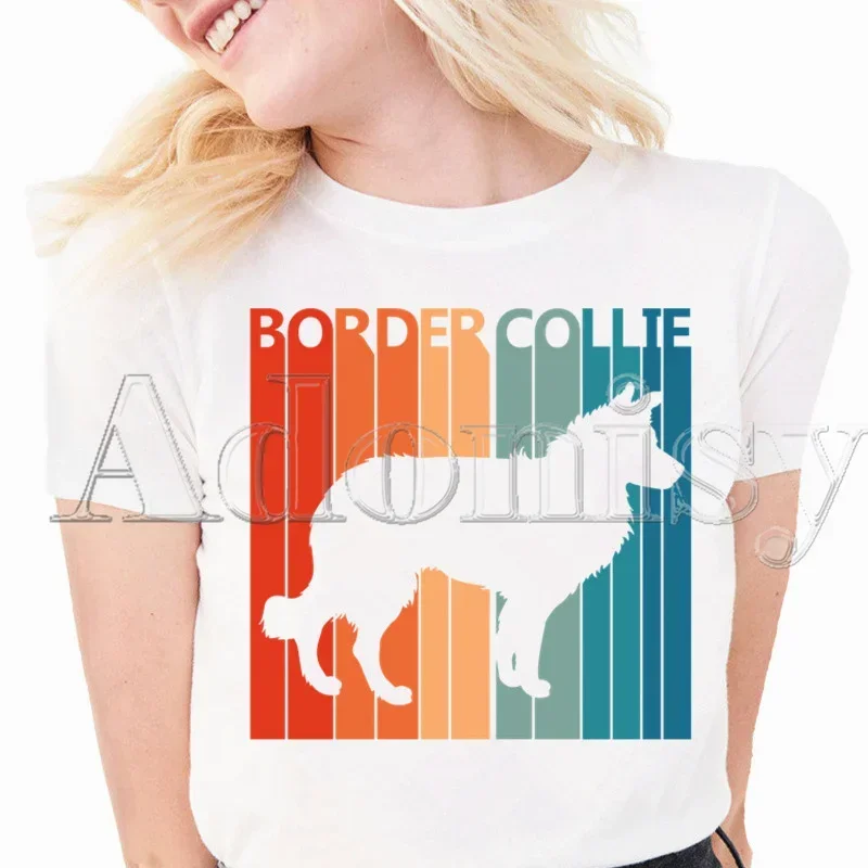 Border Collie Print T-shirts Women Summer Graphic Tees Funny Shirts For Woman Tshirts Loose Crew Neck Harajuku Tops