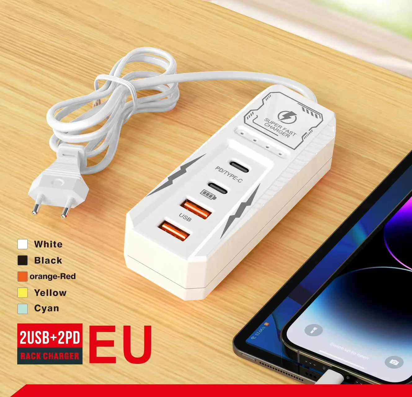 متعدد 4 منافذ USB مقبس شاحن نوع C شحن سريع الهاتف قطاع الطاقة آيفون 16 شاومي سامسونج الاتحاد الأوروبي/الولايات المتحدة/المملكة المتحدة التوصيل الجدار شاحن