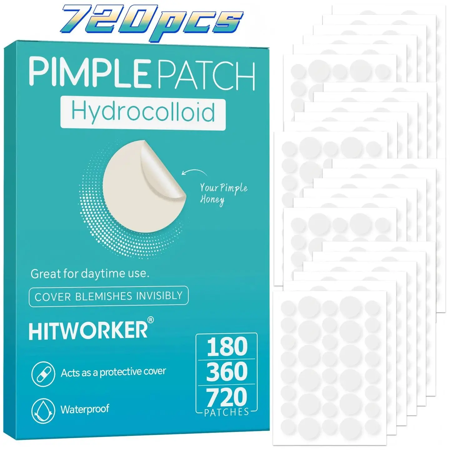 720/360/180 peças/caixa de adesivos transparentes de hidrogel para acne, sem álcool, adesivos suaves e não irritantes para absorção de acne
