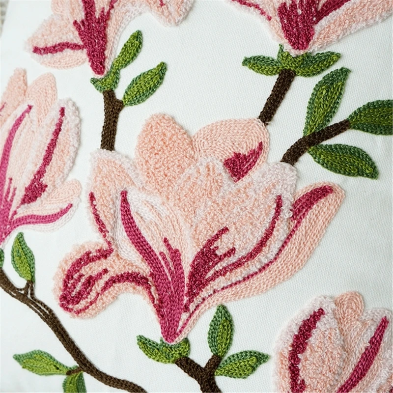 Capa almofada decorativa com folhas bordadas, 18x18 polegadas, flores, dropshipping