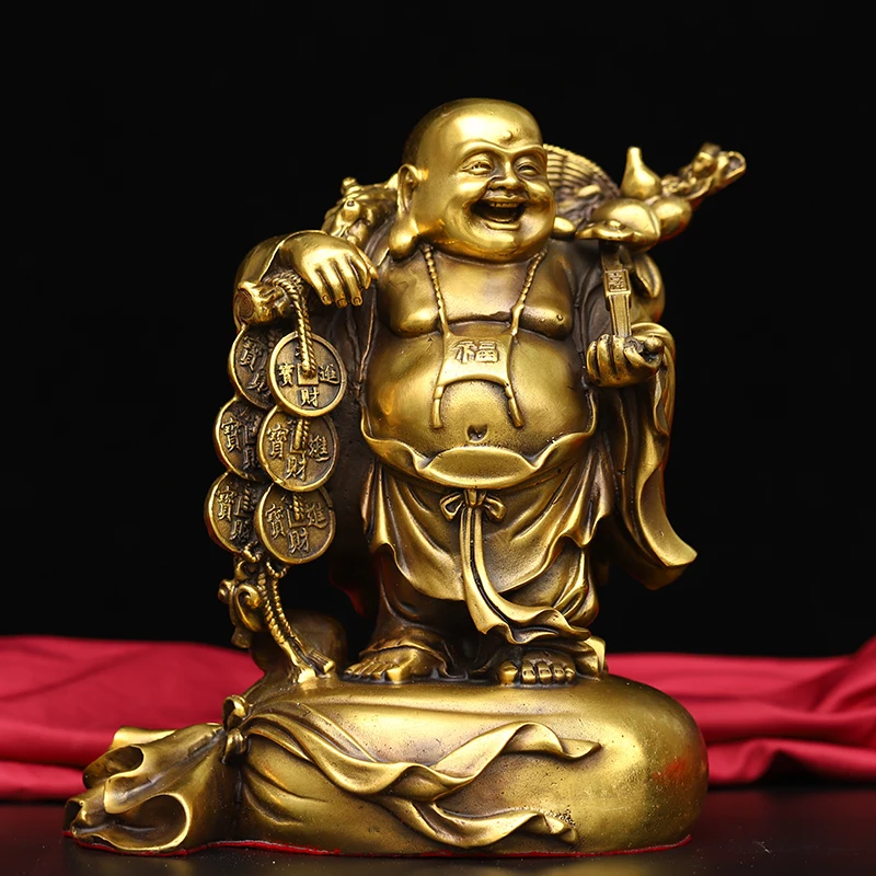 

Pure copper Maitreya Buddha ornament, money chair big smiling Buddha wealth Buddha statue is dedicated to the car copper statue