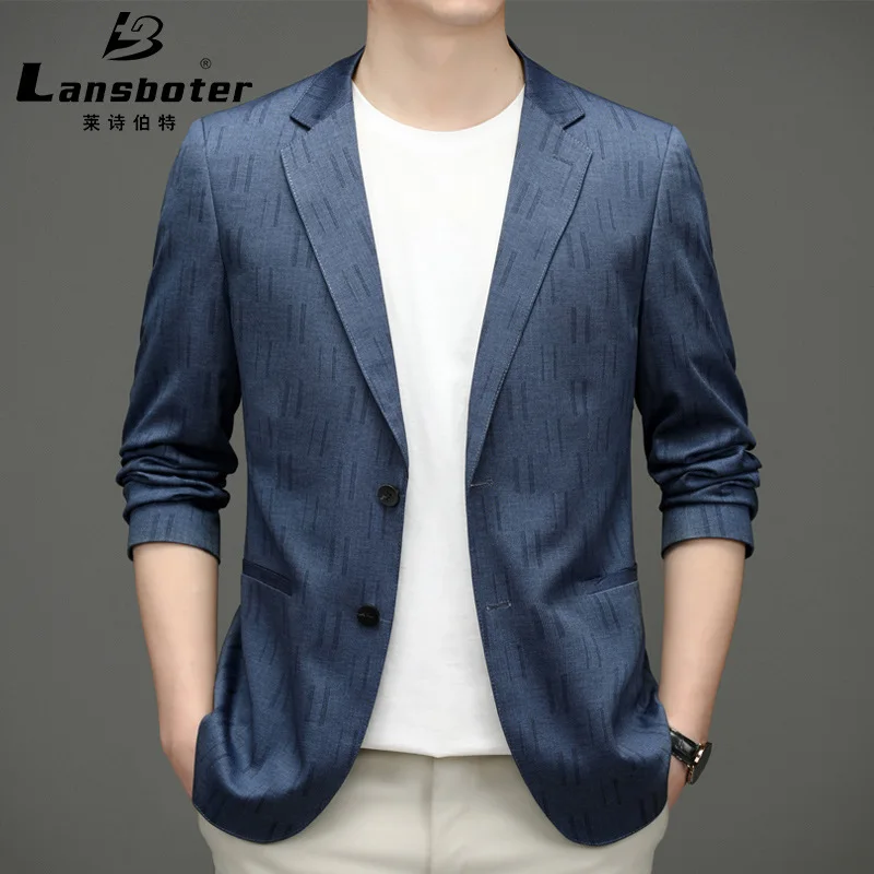 

Lansboter Blue Men Suit Coat Spring And Autumn Thin Men's Casual Suit Korean Version Slim Fit Small Suit Jacket