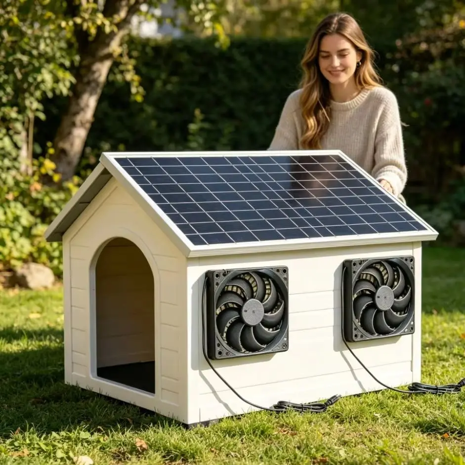 

2026 NEW Solar Panel Powered Cooling Fan 10W Ventilation Exhaust for Dog Cat Kennel Poultry Shed Greenhouse Outdoor Air Flow