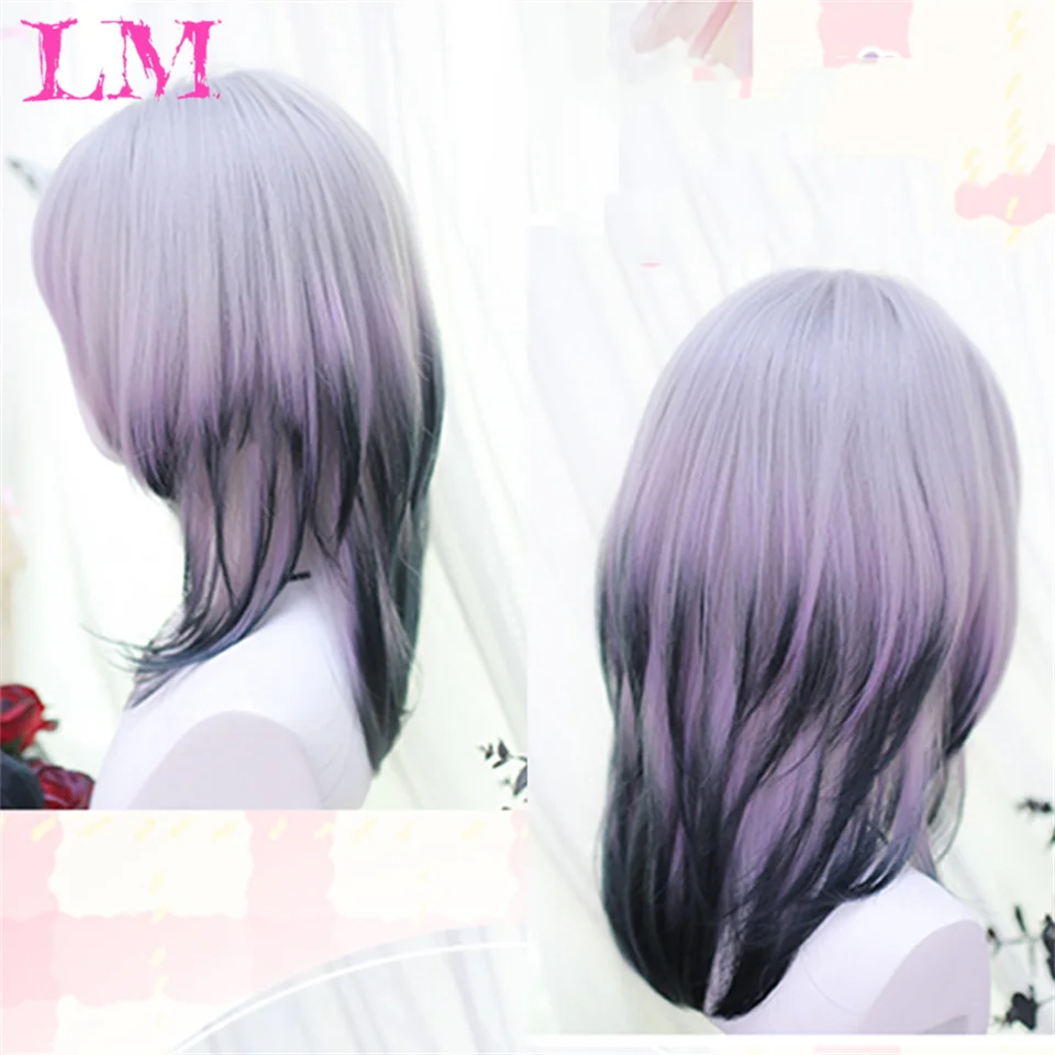 LM الاصطناعية أومبير الوردي المرأة الاصطناعية قصيرة شعر مستعار مستقيم أنيمي لعبة تأثيري رقيق شعر مستعار مقاوم للحرارة للحزب اليومي