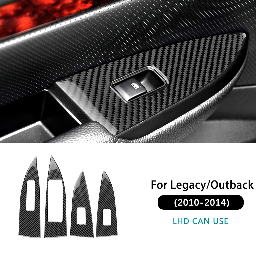 

Real Carbon Fiber Window Switch Trim For Subaru Legacy Outback 2010-2014 Power Button Cover Frame Glossy Black Red Auto Parts