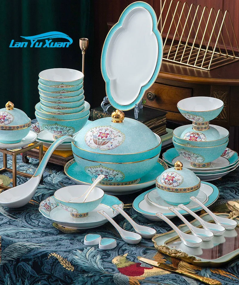 

New Product 86pcs Chinese traditional luxury Living Room home decor porcelain dinnerware sets