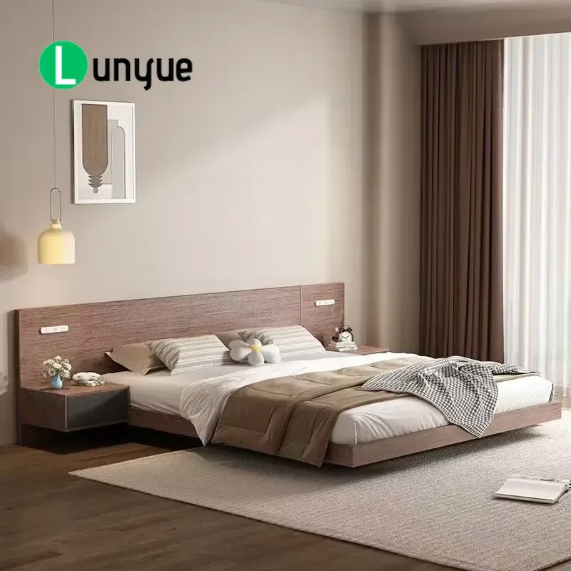 Modern Wooden Queen Double Bed Japanese Tatami Rotating Platform with LED Light Hot Selling Bedroom Furniture Set for Home