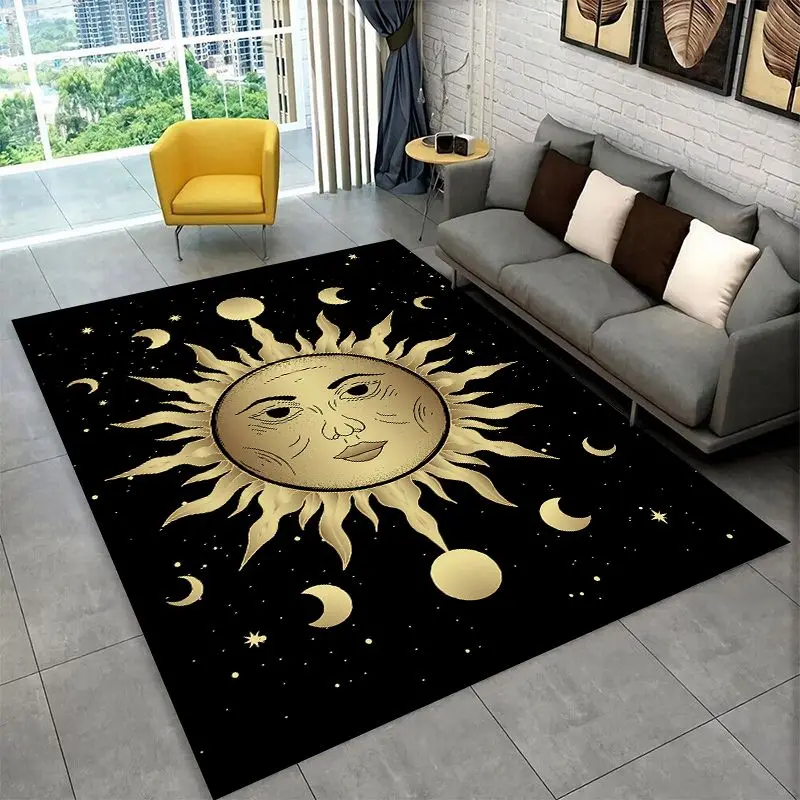 Cartoon Sun Moon Tarot Divination Magic Large Area Rug Non-slip Carpet for Bedroom Living Room Sofa Doormat Home Decor Floor Mat