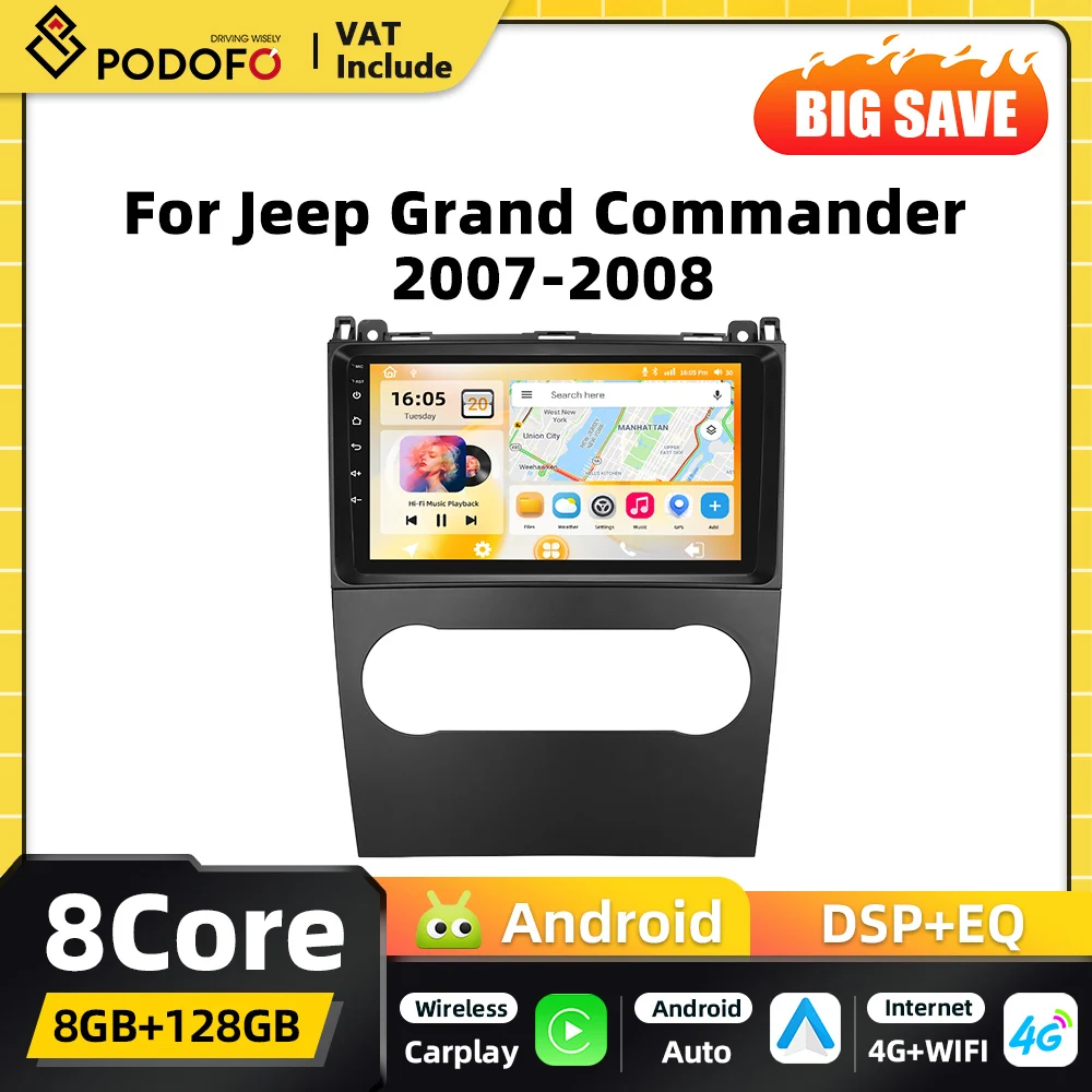 Reproductor multimedia para coche Podofo AI Voice 2DIN Android para Mercedes-Benz Clase B Clase A 2008-2011 Carplay GPS 4G WIFI FM RDS Audio