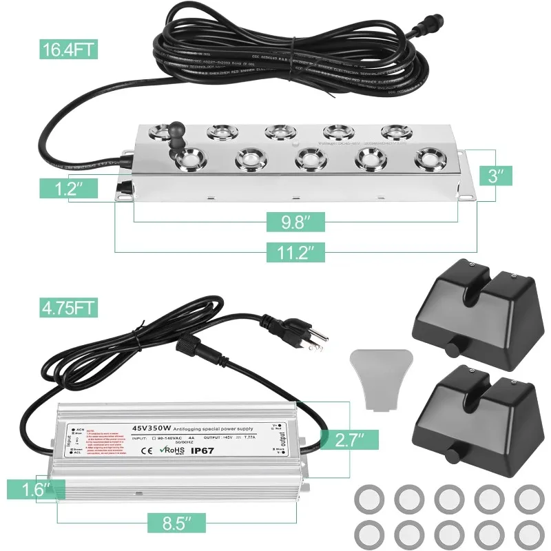 Ultrasonic Fogger with Float - 9000ml/H Output, 400W Waterproof Power Supply, Ideal for Pond, Greenhouse, Rockery, Lawn