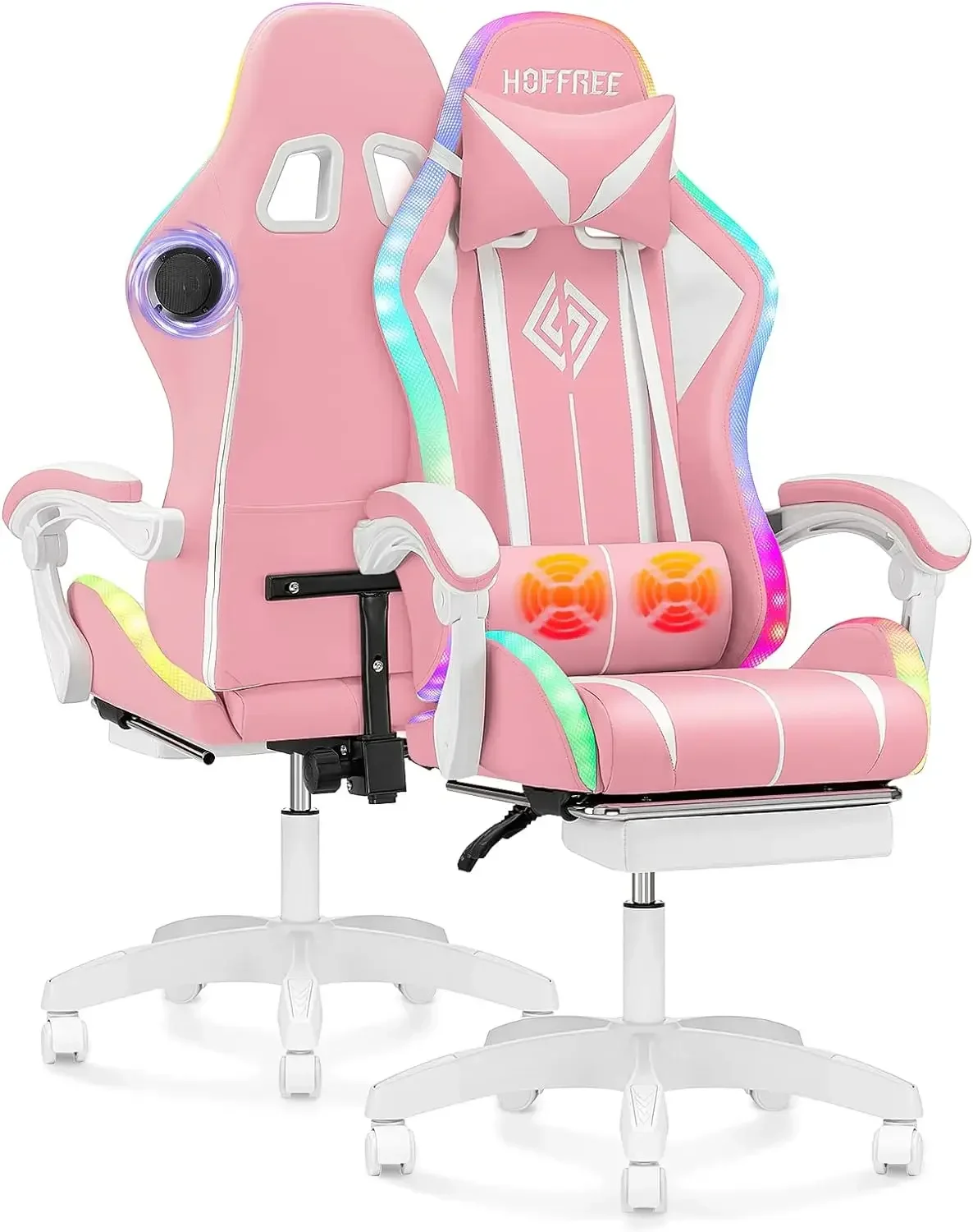 Furniture suppliesComputer Gaming Chair Pink with Bluetooth Speakers and RGB LED Lights for Girls Massage Chair with Footrest Cu