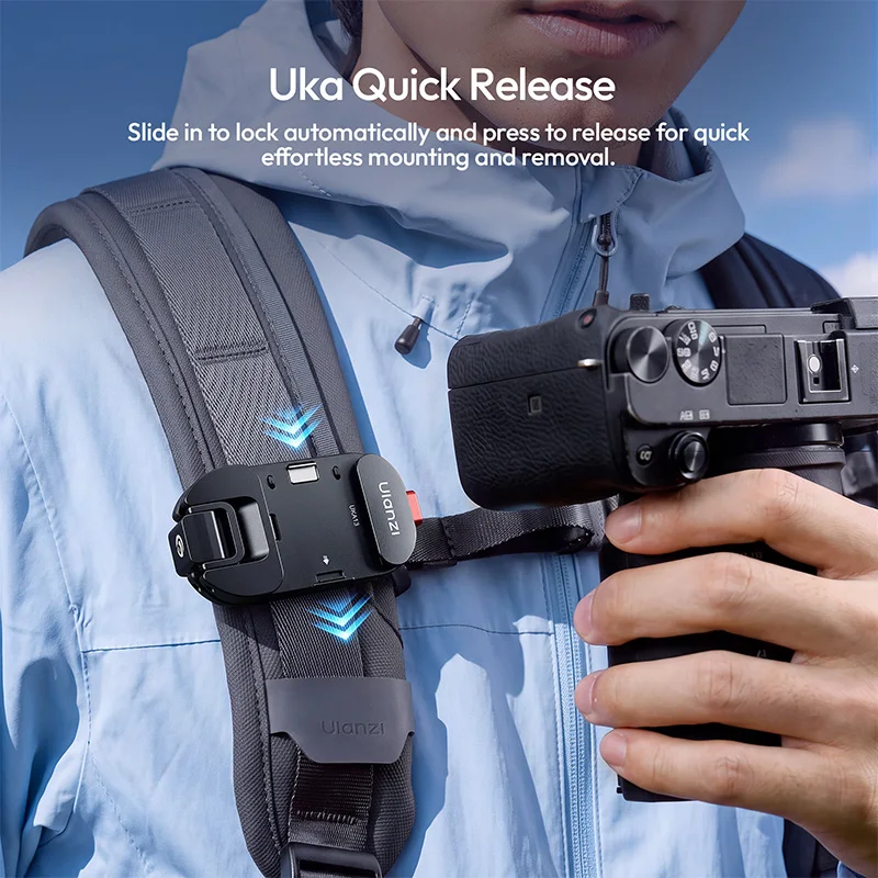 Ulanzi Uka Backpack Strap Mount II 10kg Load UKA13 Quick Release Dual-Lock for Cameras Pocket for Travel Hiking Filming Vlog