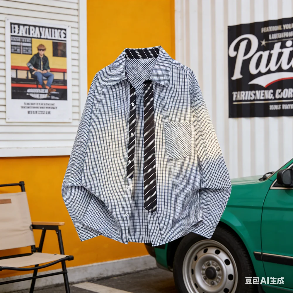 2026 fashionable new large-size bow tie casual check shirt with high-quality fabric, soft and comfortable to wear, trendy and ve