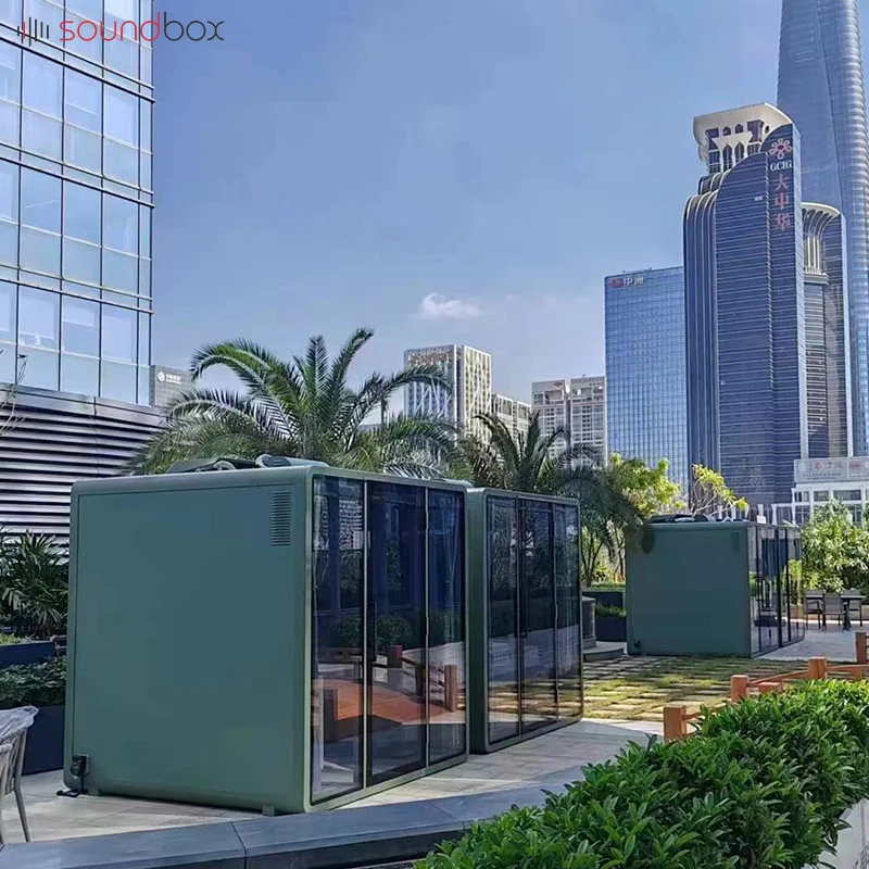 Soundbox Outdoor Fully Assembled Solar Decorated Ready Made Prefab Working Space Backyard Shed Customized Office Garden Pod