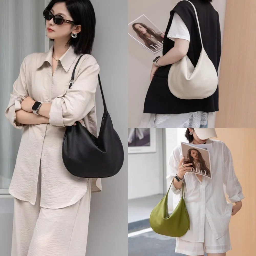 Summer New First-layer Cowhide Minimalist Commuter Versatile Single Shoulder Underarm Oblique Span Dumpling Bag Texture Fashion