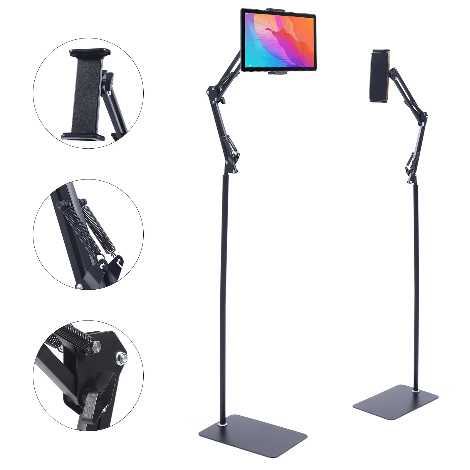 360° Rotating Tablet Floor Stand Holder Adjustable Height for Phones Tablets 4-11inch