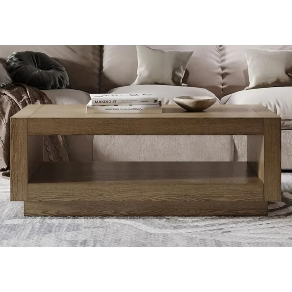 Artemis Large 2 Tier Contemporary Rectangle Wooden Center Coffee Table with Shelf Storage for Living Room in Refined Grey Finish