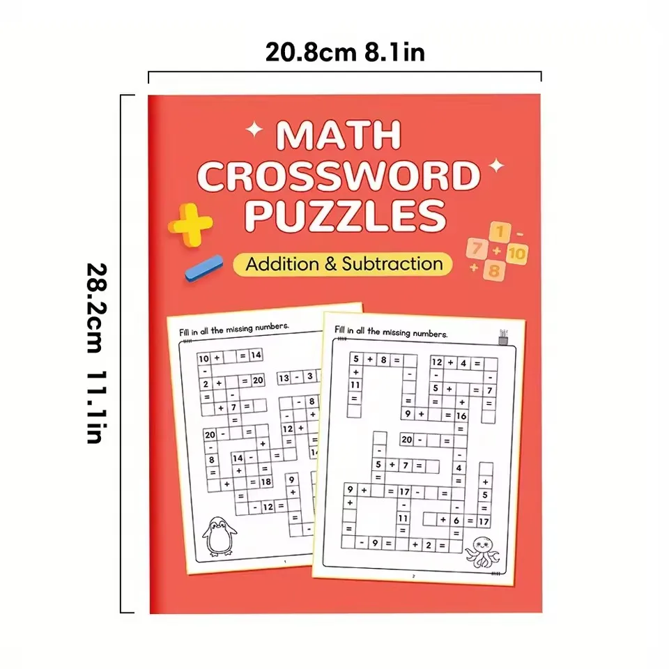 Image 5: Cahier d'exercices Montessori pour enfants sur les puzzles de mots croisés mathématiques 5-8, Addition, soustraction, multiplication, division