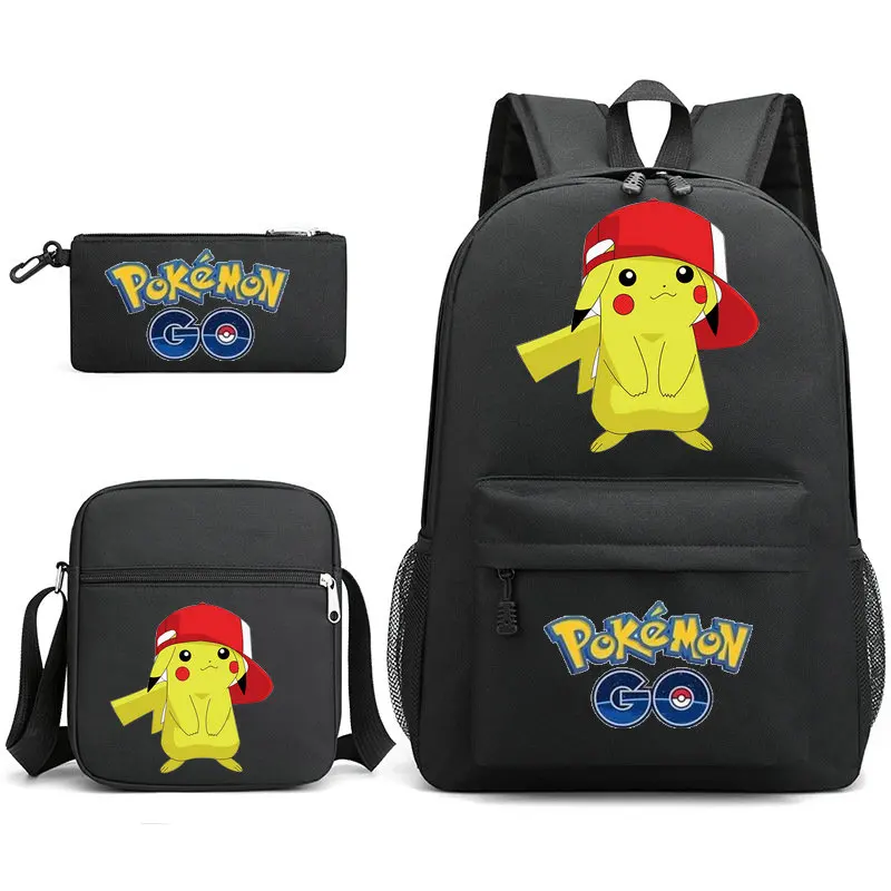 POKEMON Pikachu Cartoon Backpack 3 Pcs/set With Pencil Case Crossbody Bags Kids School Bags Boys Girls Teens Bagpacks