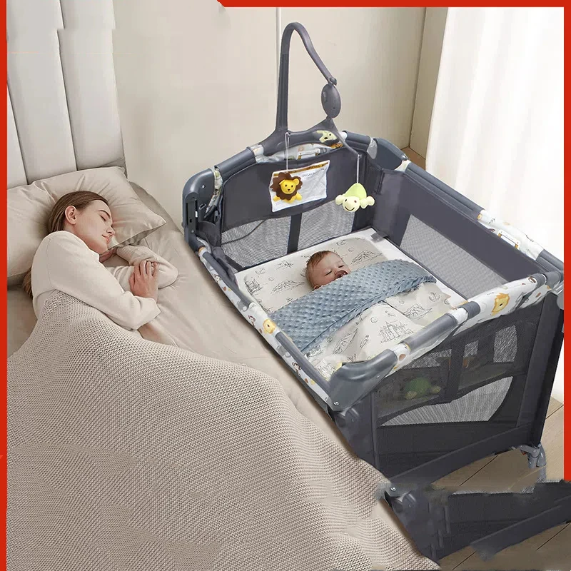 سرير أطفال قابل للتحويل 5 في 1 - نوم مشترك بارتفاع قابل للتعديل مع ناموسية، تصميم محمول قابل للطي #1