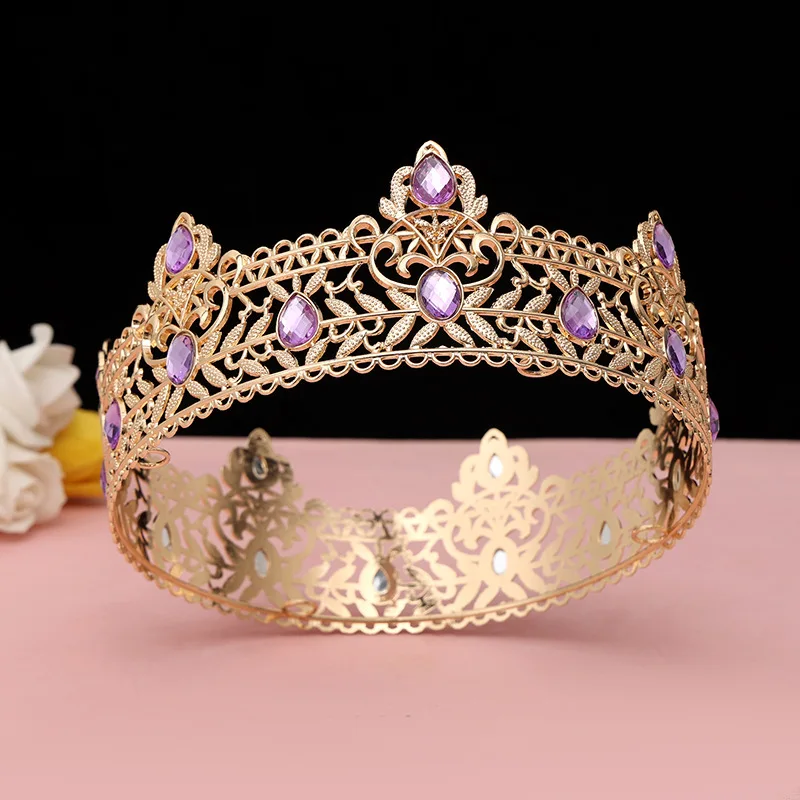 Round Wedding King Tiara Headpiece For Men Rhinestone Royal Crown Hair Ornaments Important Occasion Head Jewelry Accessories