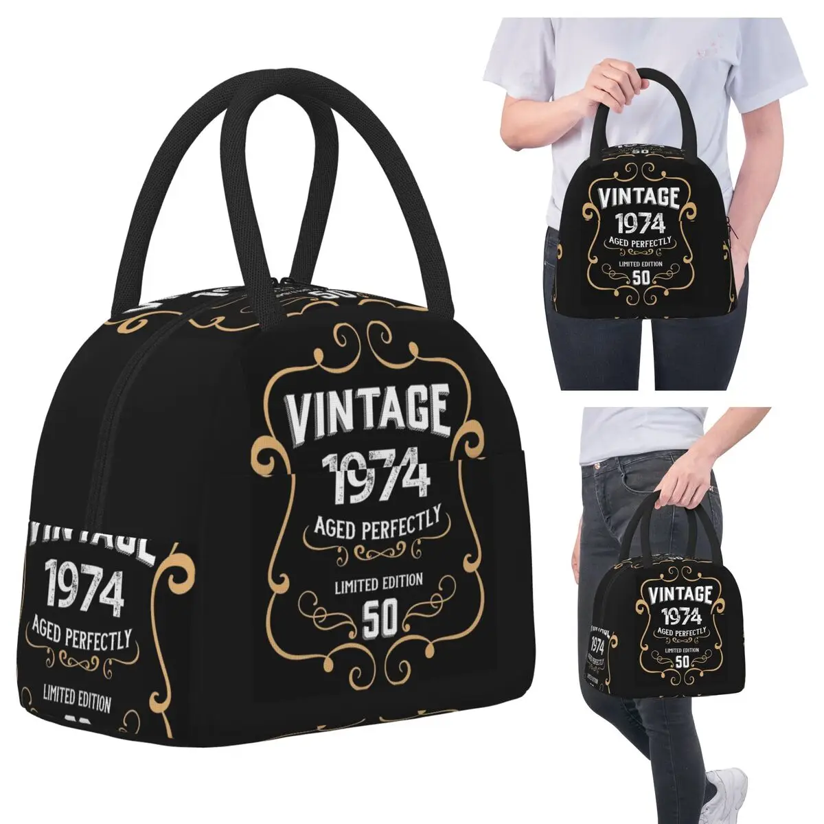 

50th Birthday Vintage 1974 Aged Perfectly Gift Insulated Lunch Bag for Kids Cooler Thermal Food Box Tote Portable Lunch Boxes