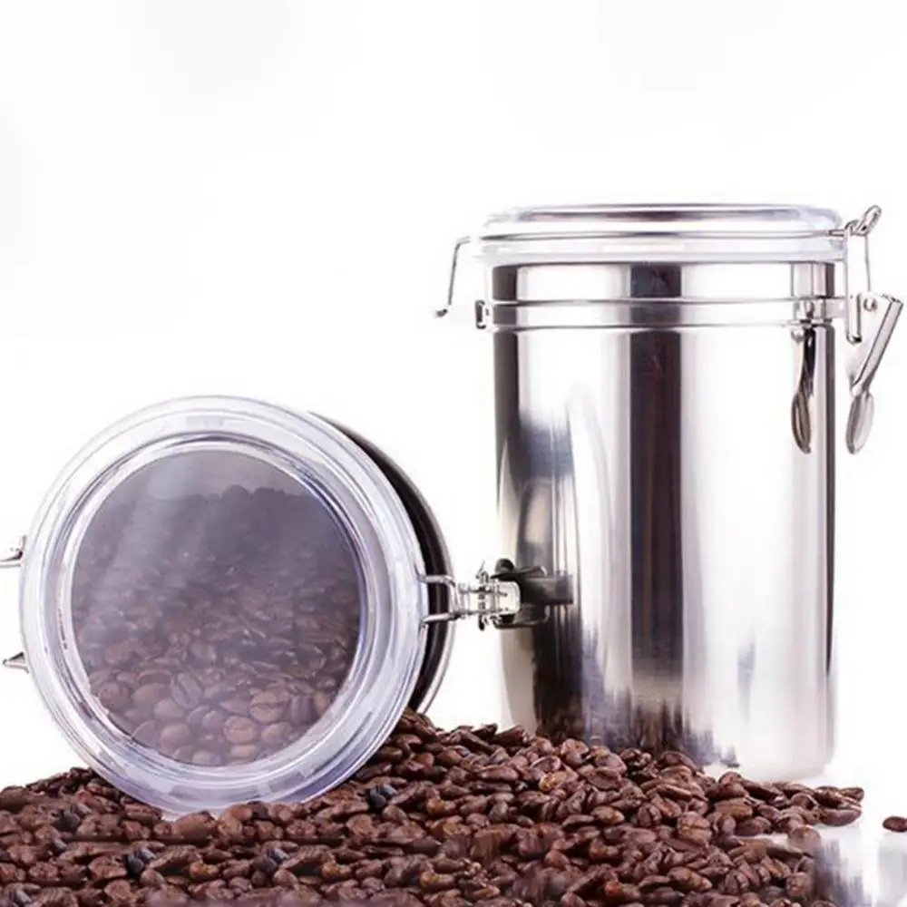 Airtight Sealed Can Stainless Steel Jar Canister Coffee Flour Sugar Tea Tobacco Moisturizing Grain Jar Container Holder