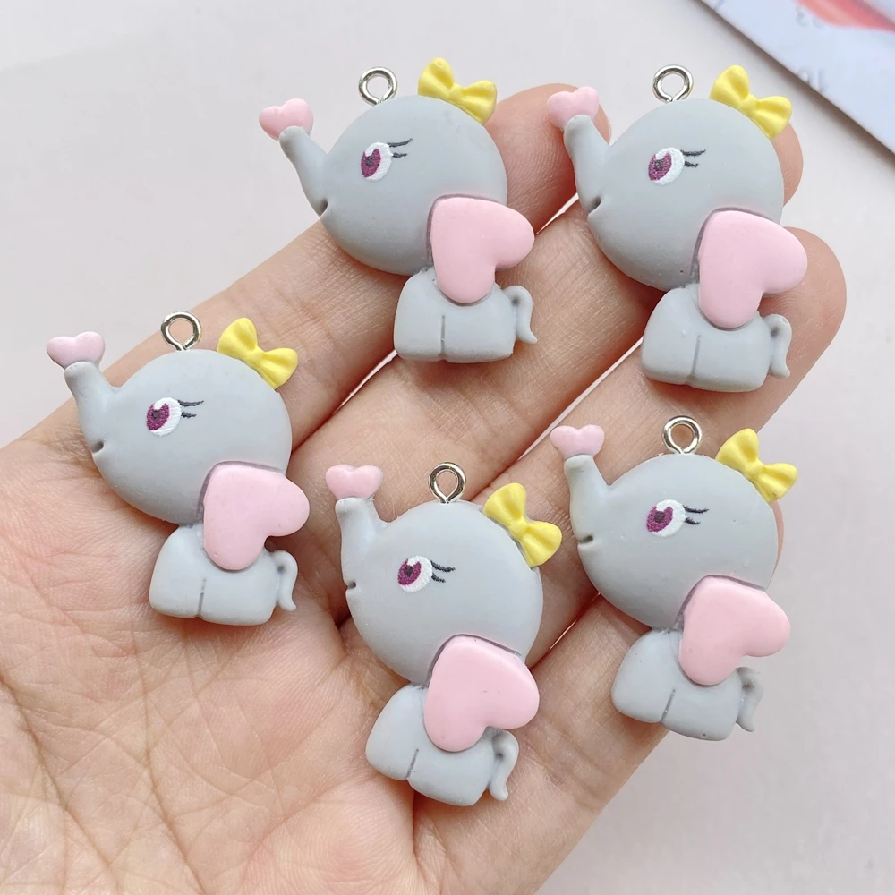 8 PCS Cartoon Elephant Resin Pendant Diy Discover 3D Mobile Phone Keychain Bracelet Pendant Suitable for Jewelry Making