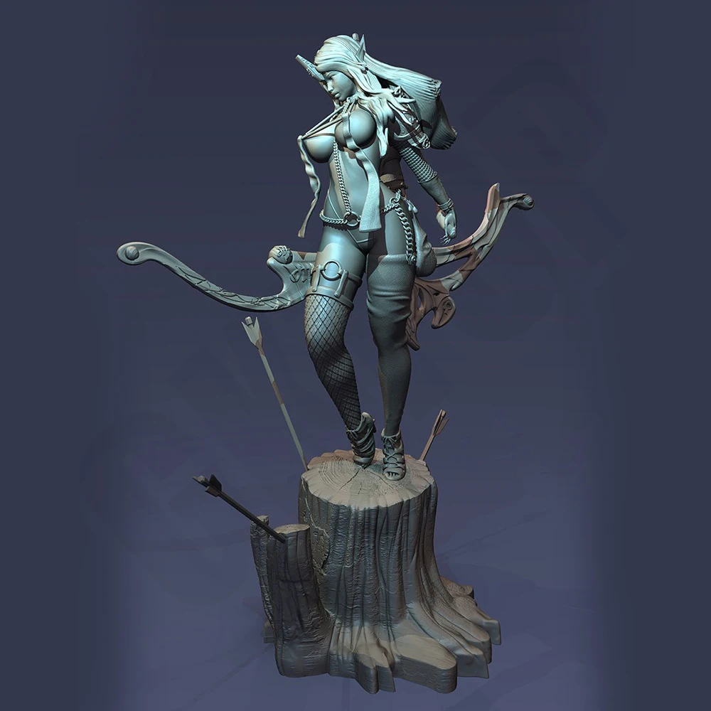 1/24 Pointed Ear Archer Adventurer Lady Garage Kit Figures 3D Printed Grey Resin Statue Mini DIY Unpainted Unassembled Model Toy