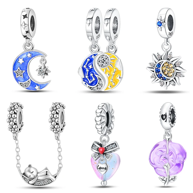 Real 925 Sterling Silver Moon Vitreous Star Fairy Tale Charms Beads Fit Pandora 925 Original Bracelets DIY Jewelry Romantic Gift