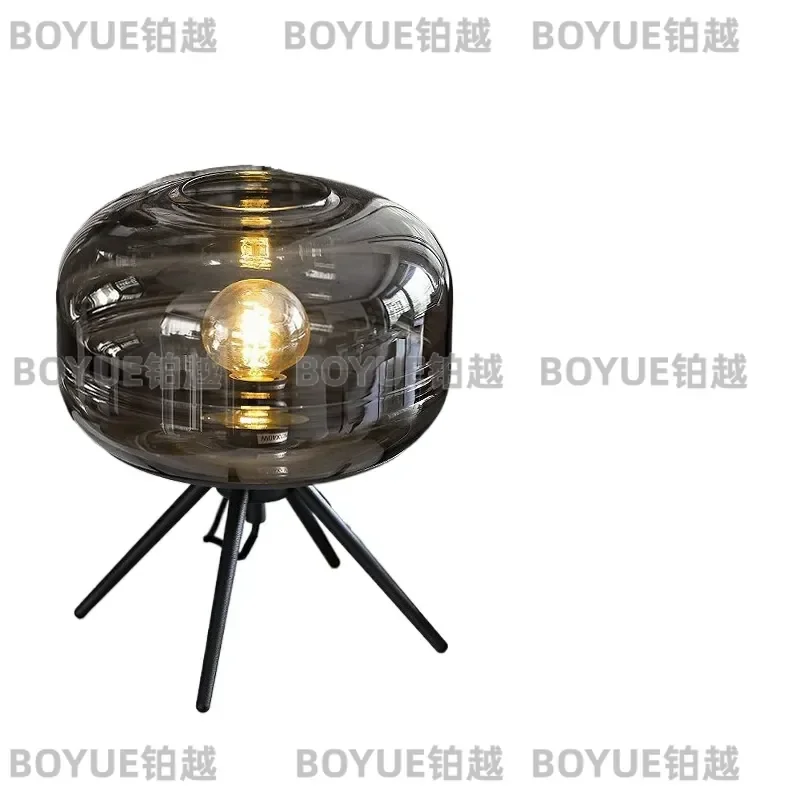 Nordic Smoke Gray Glass Table Lamp Modern Minimalist Light Luxury Creative Bedside Lighting for Bedroom Living Room Home