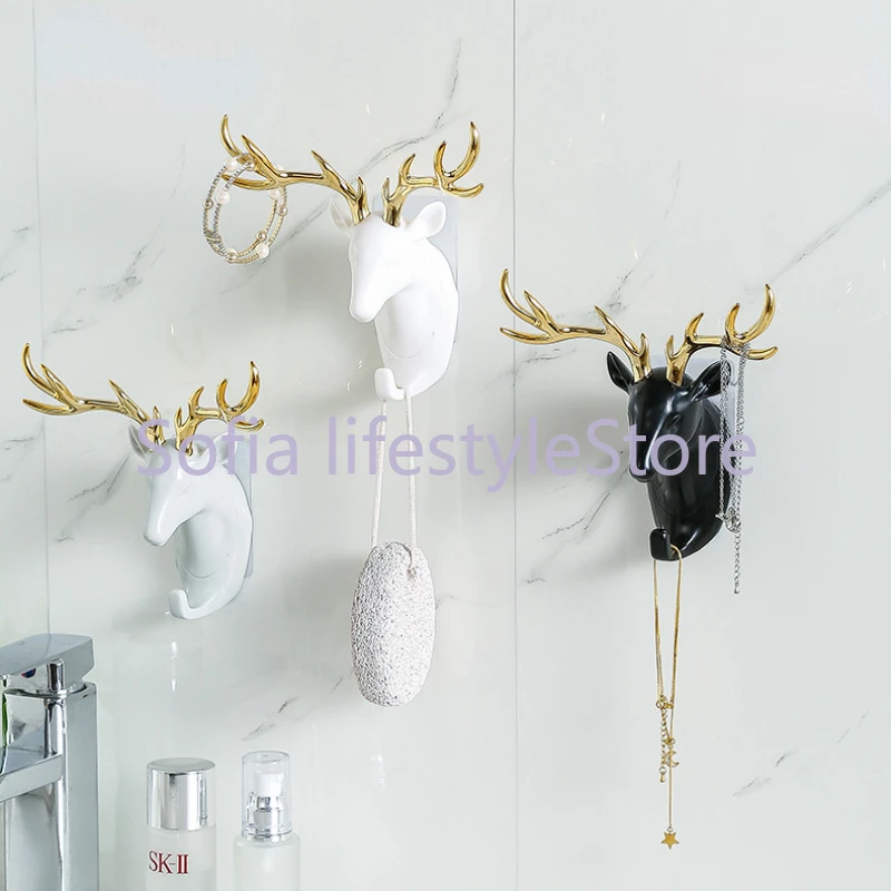 1pc Hanging Hook Animal Head Decorative Hook Deer Elephant Unicorn Rhinoceros Hanger Hook Keys Clothes Hat Wall Decoration Rack