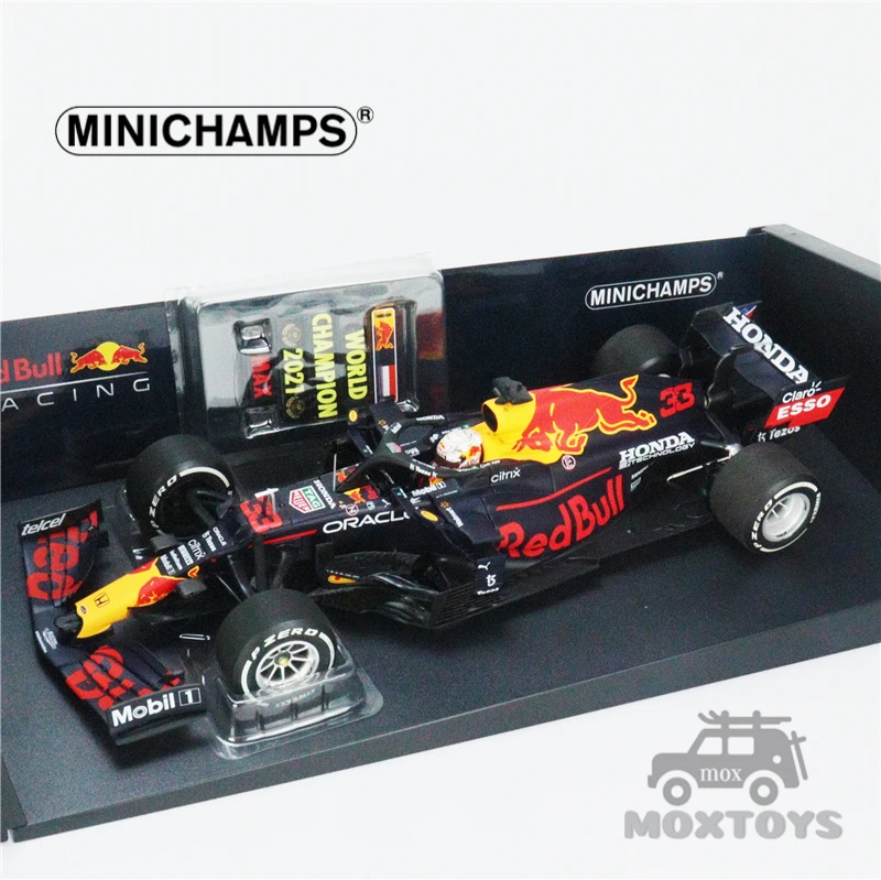 MINICHAMPS 1:18 2021 F1 RB RACING HONDA RB16B MV33 WINNER ABU DHABI W/PITBOARD Diecast Model Car