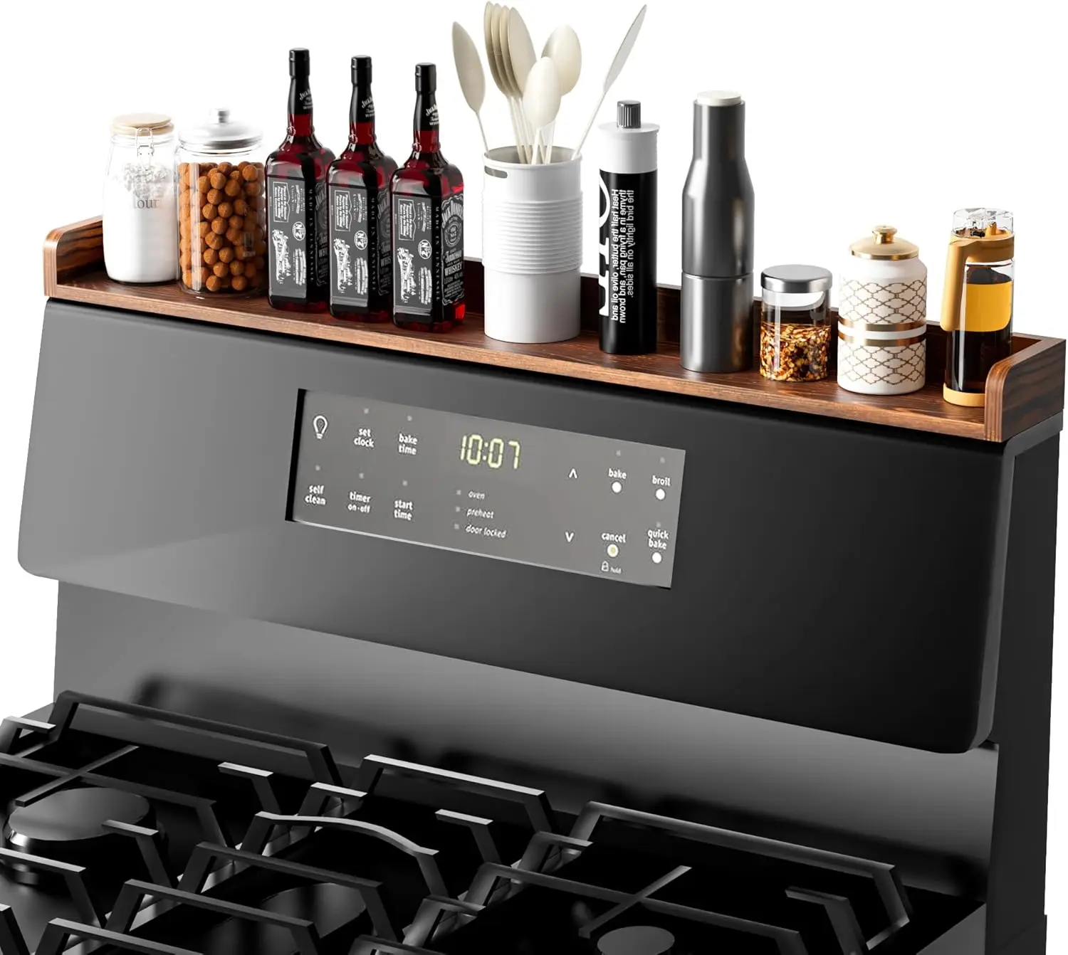 

30' Magnetic Stove Top Shelf, Pine Wood Wall Mounted Kitchen Storage, Heat & Pressure Resistant, Dark Brown